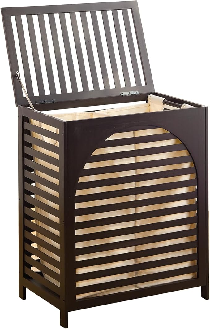 Laundry Hamper with Lid, Bamboo Clothes Laundry Basket with Handles, Removable 2-Section Liner bag, Hampers for Bedroom Aesthetic, Large Storage for Bath Towel, Sheets or Toys, Home (Brown)