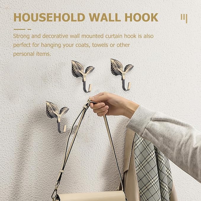 Leaf Shaped Wall Hooks Set of 4 Small Decorative Iron Coat Hooks for Bedroom Bathroom Kitchen Storage Vintage Style Clothes Hooks 3.07X2.75 Inches