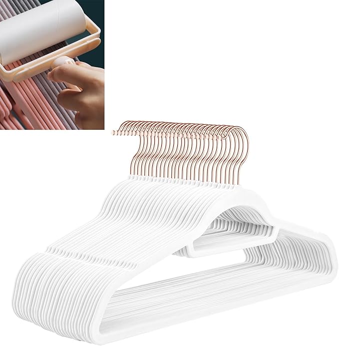 Velvet Hangers,Felt Hangers,Non-Slip Clothes Hanger, Multifunctional Space Saving Clothes Hangers for Wedding Dress & Dress Clothes(White 2,30pcs)