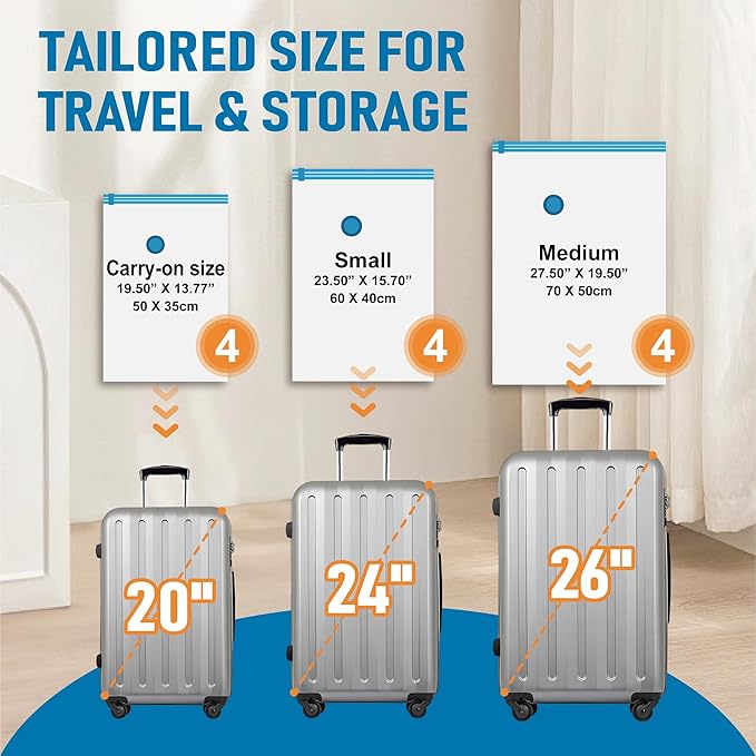 Vacuum Storage Bags, Vacuum Seal Space Saver Bags for Clothing, Travel Lugggage, Carry-on, Blankets, Comforters, Pillow, Bedding, 12 EPump