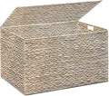 Water Hyacinth Storage Basket with Lid, 17.2 Gallon (65L) Wicker Storage Trunk with Handles, Handwoven Wicker Storage Bin for Blanket, Foldable, for Living Room, Laundry Room, White
