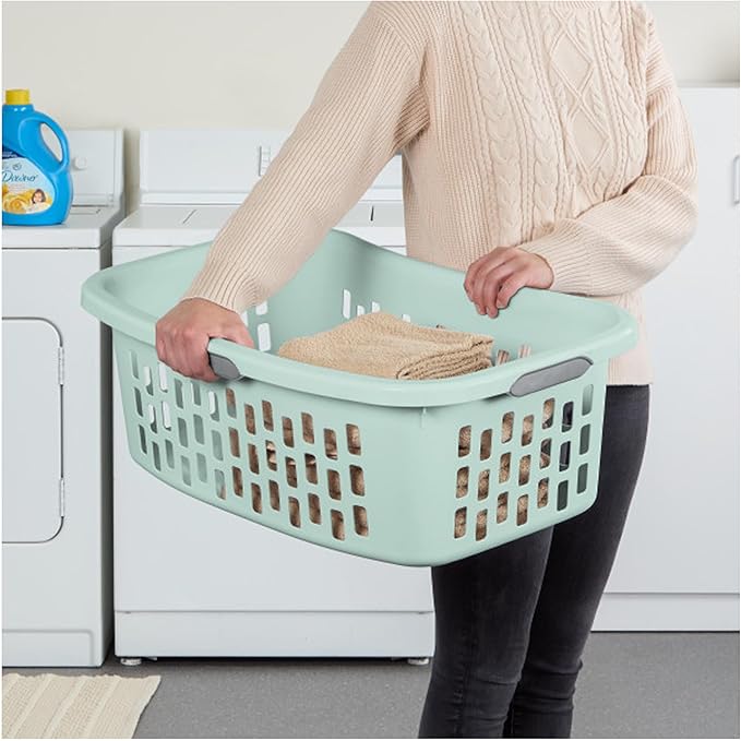 Sterilite 24 Pack HipHold Laundry Basket, Plastic Rectangle Clothes Hamper with Comfort Grip Handles & Reinforced Rim, 1.5 Bushel Capacity, Mint