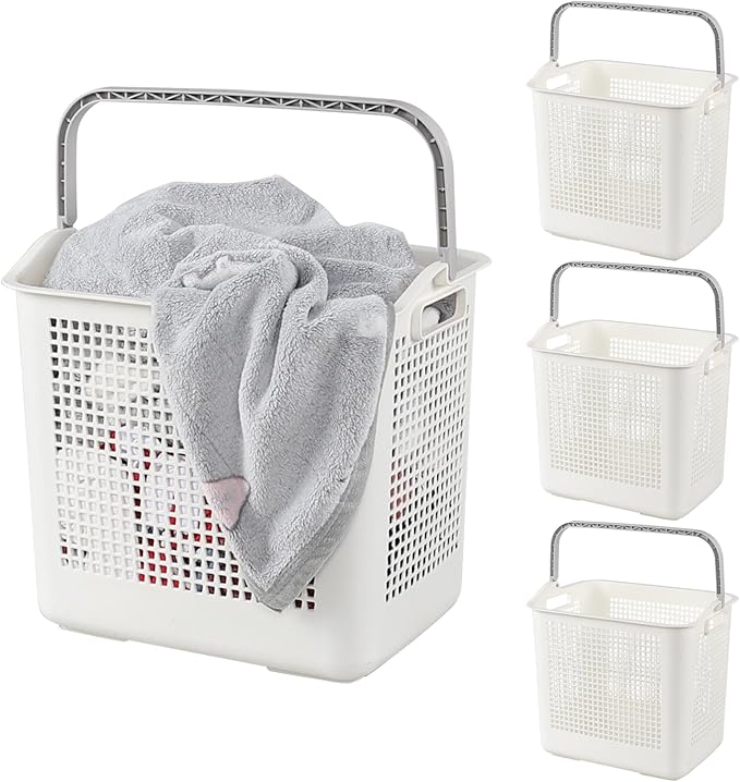 35 L Laundry Hamper Basket with Handle 4 Pack, Easy Carry Laundry Basket Plastic