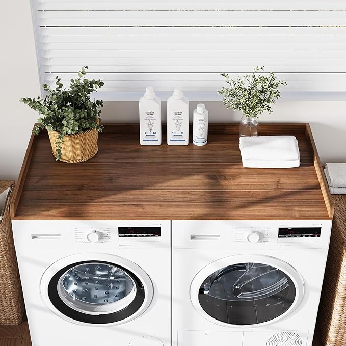 Washer Dryer Countertop, 27.5" x 54“ Wood Washer and Dryer Countertop with Edge Rails for Laundry Room Organization and Storage, Dark Walnut
