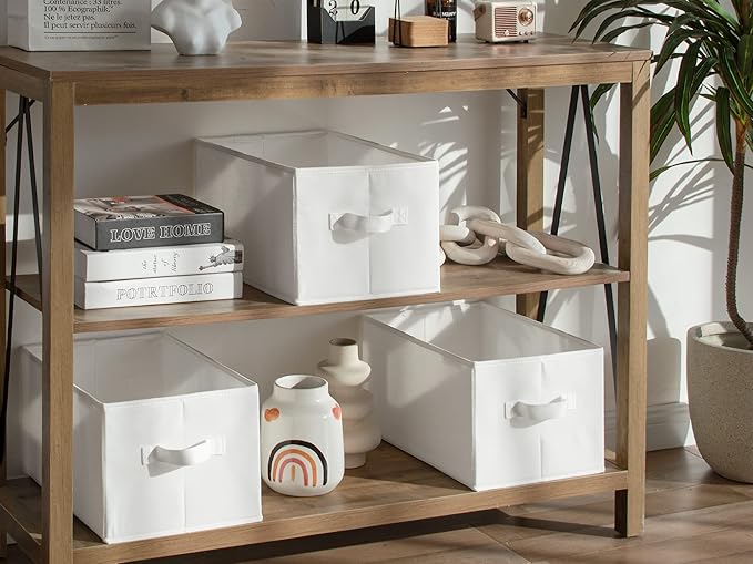 StorageWorks Collapsible Shelf Baskets, Storage Bins for Clothes, Closet Organization and Storage, White, 3-Pack, Large