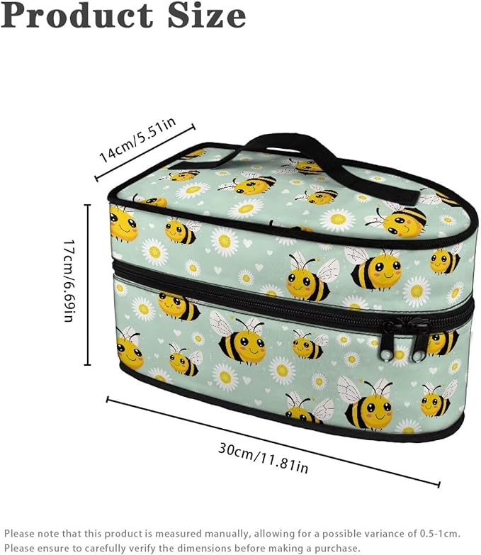 Rchsmod Daisy Bee Print Steam Iron Case Portable Iron Storage Holder Zippered Travel Steamer Bag Carrier Bag with Handle Iron Accessories, Case Only