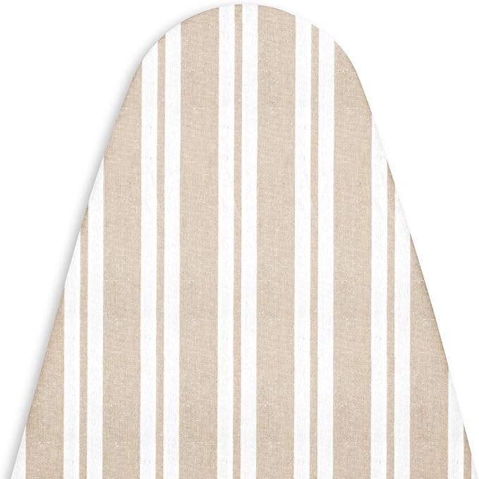 Encasa XO Ironing Board Cover and Pad 49"x18" - 4mm Felt Wide Iron Board Cover with Padding, Stain-Safe Dye, Non Slip, Elastic Bungee Cord Tightening, Heat Resistant Franca Beige Stripes