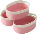 Woven Basket,Small Rope Storage Bin with Handles & Ribbon Bag, Organizer for Shelves Closets,Gift Basket Empty for Birthday,Books,Dog Toys, White&Pink/3 Pack