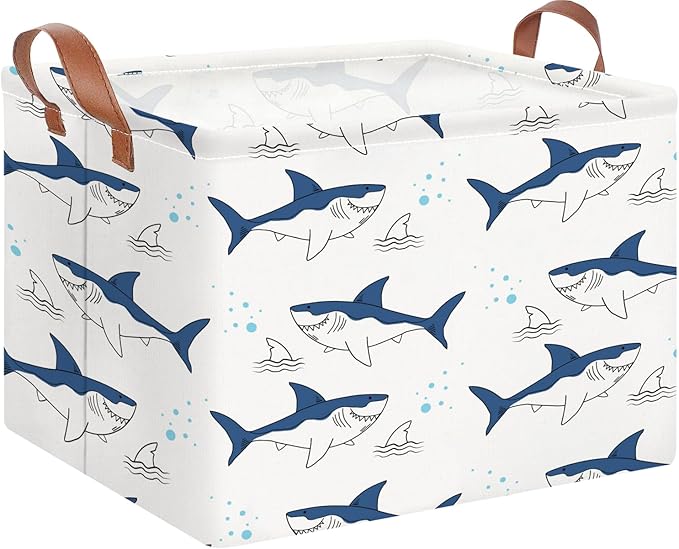 Rectangle Storage Basket with Handles, Collapsible Storage Bin, Books Box, Gift Basket(Shark)