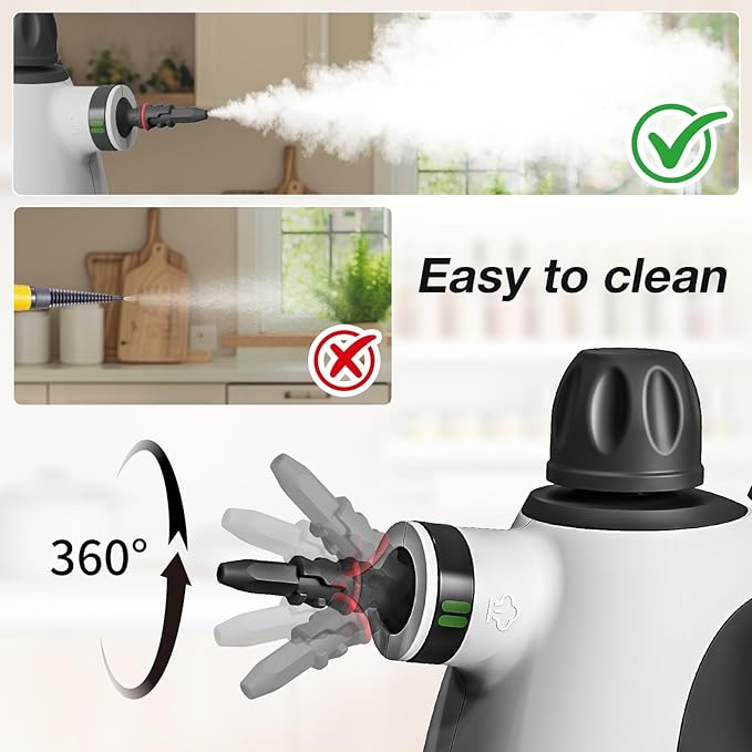 Handheld Steam Cleaner, Pressurized Multi-Purpose Natural Steamer with 12 pcs Accessories, Steamer for Cleaning Car, Bathroom, Countertop, Upholstery, Shower, Couch, Tile Grout, Window, Grease