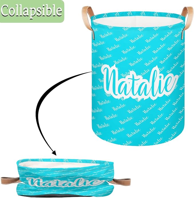 Personalized Laundry Basket, Custom Gift Laundry Hamper, Collapsible Nursery Waterproof Laundry Baskets, Dirty Clothes Toy Hamper with Handles Name Light Blue