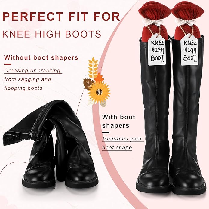 2 Pairs Boot Shaper Stands with 8 Labels Cotton Tall Boot Inserts for Closet Organization