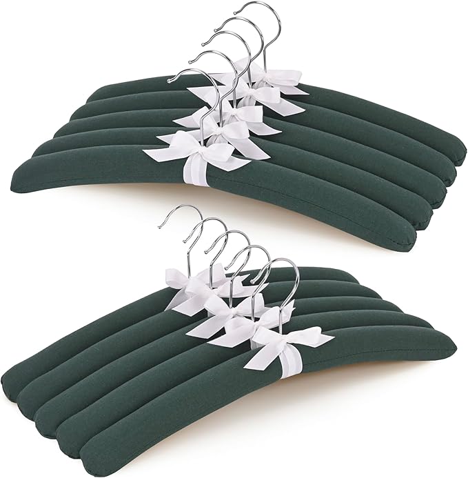 JS HANGER Padded Hangers - 17 Inch Extra Large Heavy Duty Canvas Covered Coat Hangers No Shoulder Bump for Women Clothes, Sweaters, Dresses, Clothing, Weddings, Lingerie Pack of 10, Dark Green
