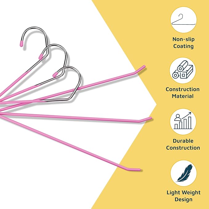 Lifemaster Metal Pants Hanger Set - 30 Pieces Elegant Non-Slip Closet Space Saving Hanger Set for Pants, Trouser, Blankets, and Jeans with Open Ended Sleek Design - Pink