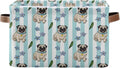 Large Storage Basket Bin Cute Cartoon Pugs Storage Cube Box Foldable Canvas Fabric Collapsible Organizer with Handles for Home Office Closet