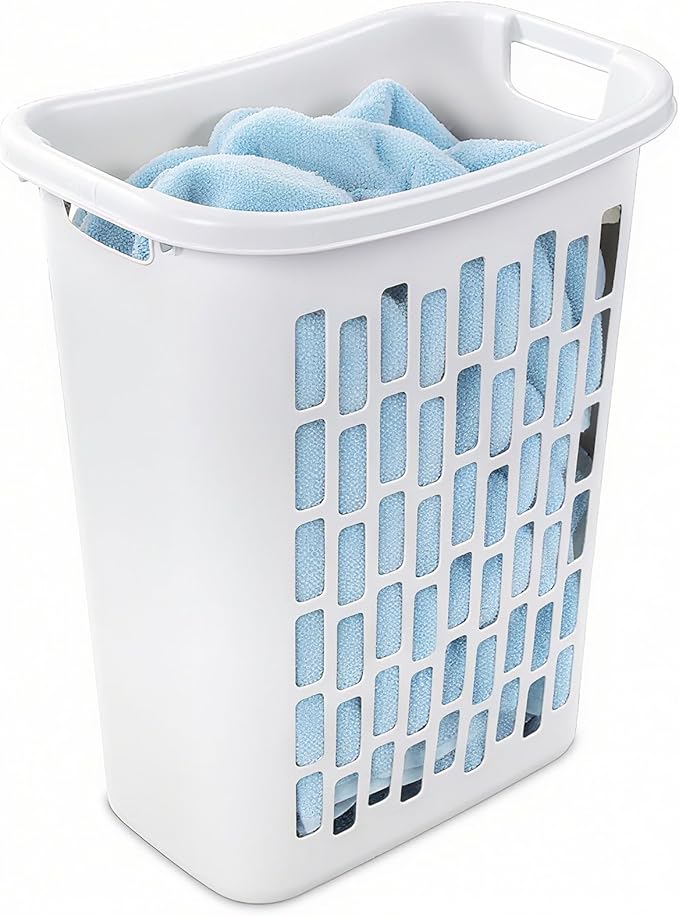 3-Pack Tall & Slim Open Heavy-Duty Plastic Laundry Hamper with Reinforced Handles for Easy Clothes Transport, 1.8 Bushels Capacity, Suitable for Bedroom Closets, Dorm, Laundry Room, Bathroom, White