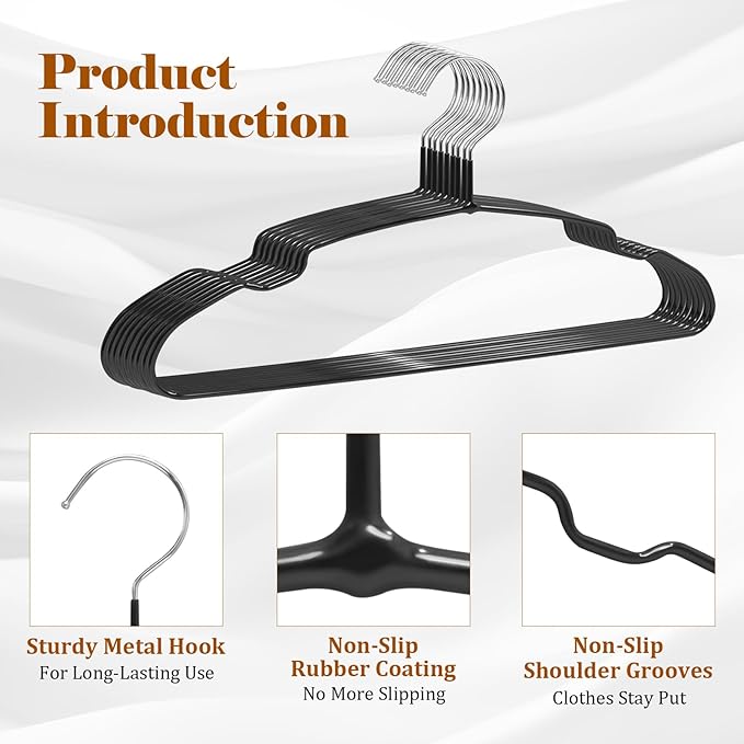 Metal Hangers,30 Pack Clothes Hanger Space Saving,Non Slip Coat Hanger for Shirt, Dress, Pants,Heavy Duty Hangers,Black