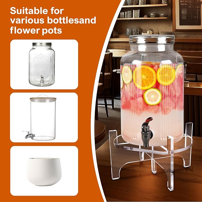 8 MM Beverage Dispenser Stand Only, Acrylic Glass Water Juice Drink Beverage Dispenser Floor Pitcher Stand Base for Parties, Home, Catering Events(Fit Max 9 Inch Glass Drink)