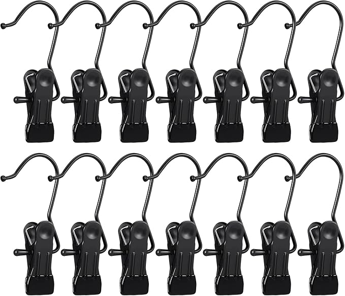 30 Pack Boot Hanger for Closet, Laundry Hooks with Clips, Boot Holder, Hanging Clips, Portable Multifunctional Hangers Single Clip Space Saving for Jeans, Hats, Tall Boots, Towels(Black/Black)