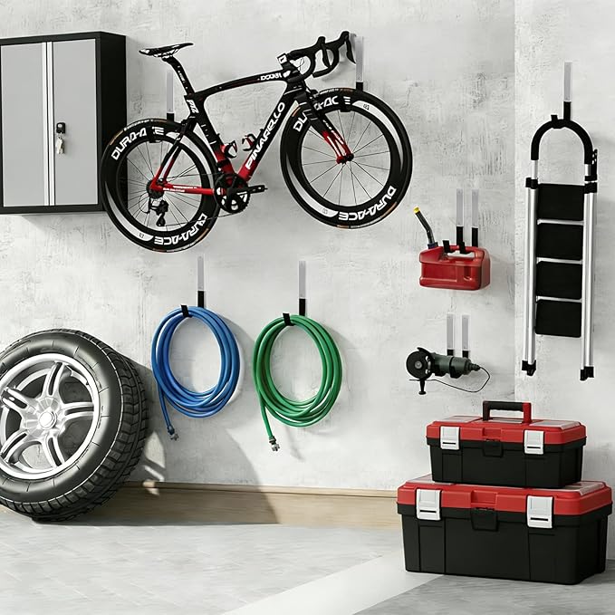 Heavy Duty Steel Garage Hooks,Garage Storage Utility Hooks,Anti-Slip Garage Hooks,Garage Garden Tool Organizer,Steel Wall Mount Hooks, Garden Hose Hanger, Black J Hooks (Large-6PC)