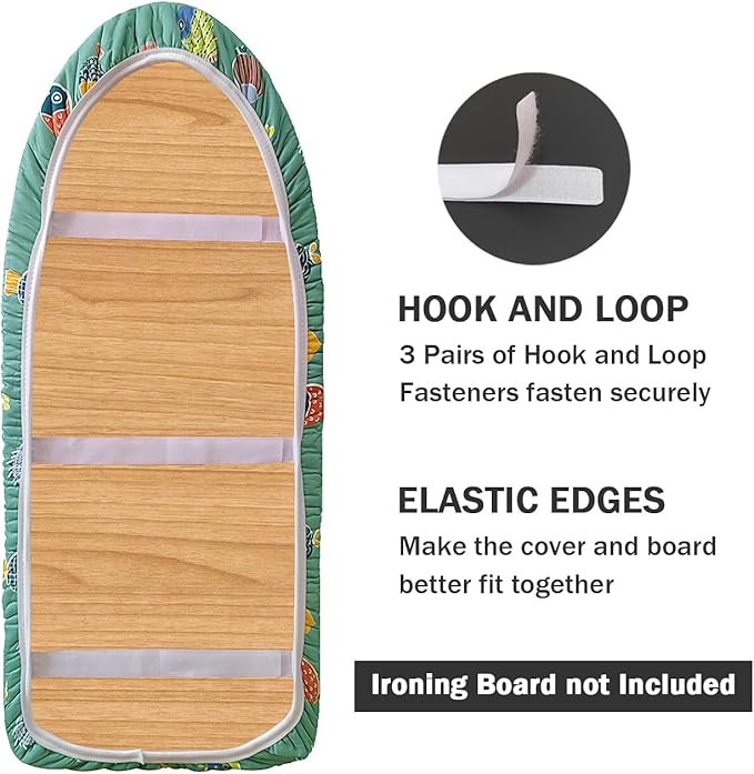 12" x 32" Small Tabletop Ironing Board Cover and Pad,3 Pairs of Hook and Loop Fastener Straps,Elastic Edges,Cotton Mini Iron Board Cover with Scorch Resistant Thick Padding