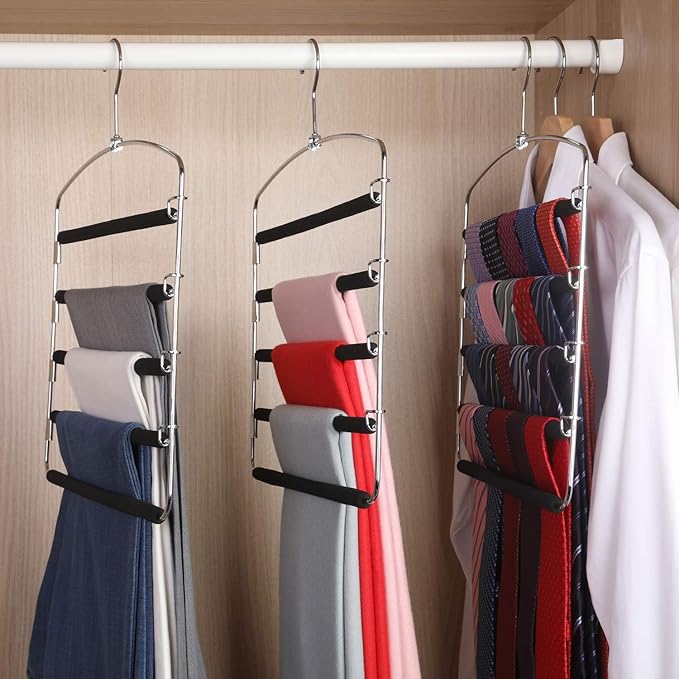 Pants Hangers 5 Layers Metal Slack Magic Hangers Non-Slip Foam Padded Swing Arm Space Saving Hanger Clothes Closet Storage Organizer for Pants Jeans Trousers Skirts Scarf Ties Towels