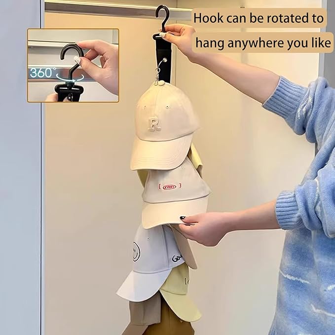 Resdenio 2 Pack Hat Organizer for Baseball Caps, Hat Hanger Storage Hat Racks with Adhesive Hook, 2 Straps Wall Mounted Hat Clip Hold up to 16 Hats for Room Closet Display (Black)