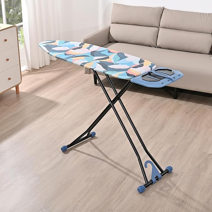 KINGBOARD Ironing Board, Metal Panel Foldable Iron Board with Rest, 7 Height Adjustable, Portable Ironing Board, Heavy Duty Folding Iron Stand with Hanger, 45 x 15, Deep Blue