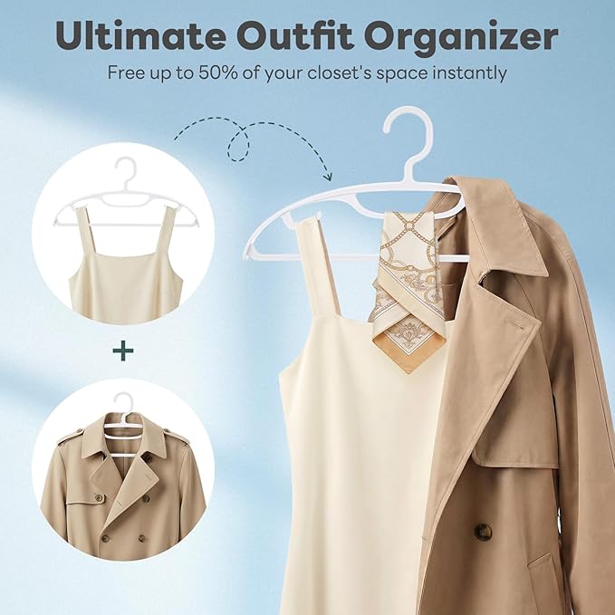 HOUSE DAY Plastic Clothes Hangers 24 Pack, Sweater Hangers No Shoulder Bump, Thick Heavy Duty Coat Hanger for Closet, White Wide Hanger with Non-Slip Hook for Sweaters, Suits, Dresses, Jackets, Pants