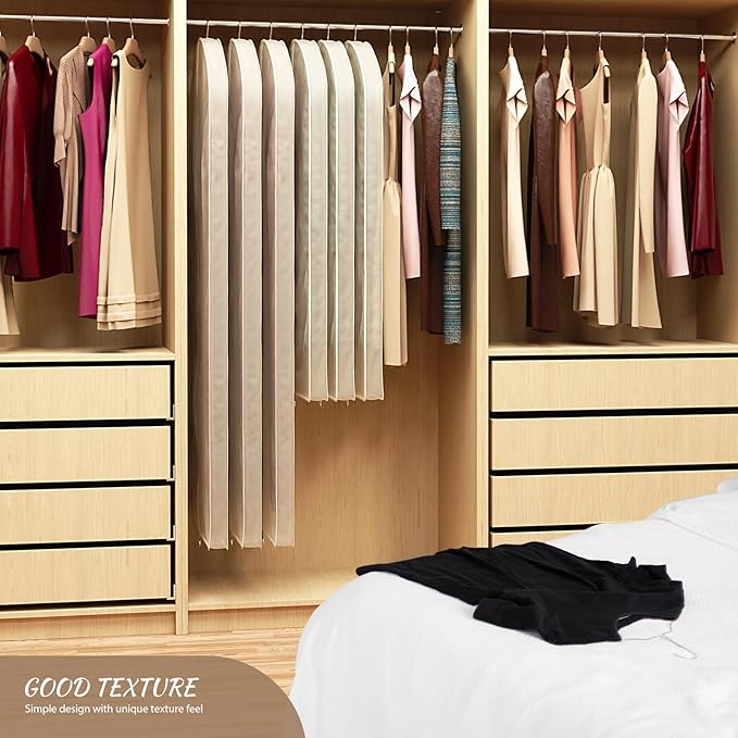 Univivi Premium Breathable Oxford Dress Cover Garment Bag, 60 inch Garment Bag for Hanging Clothes, Closet Clothes Storage, Dress, Jacket, Suit & Coat Bag - Beige