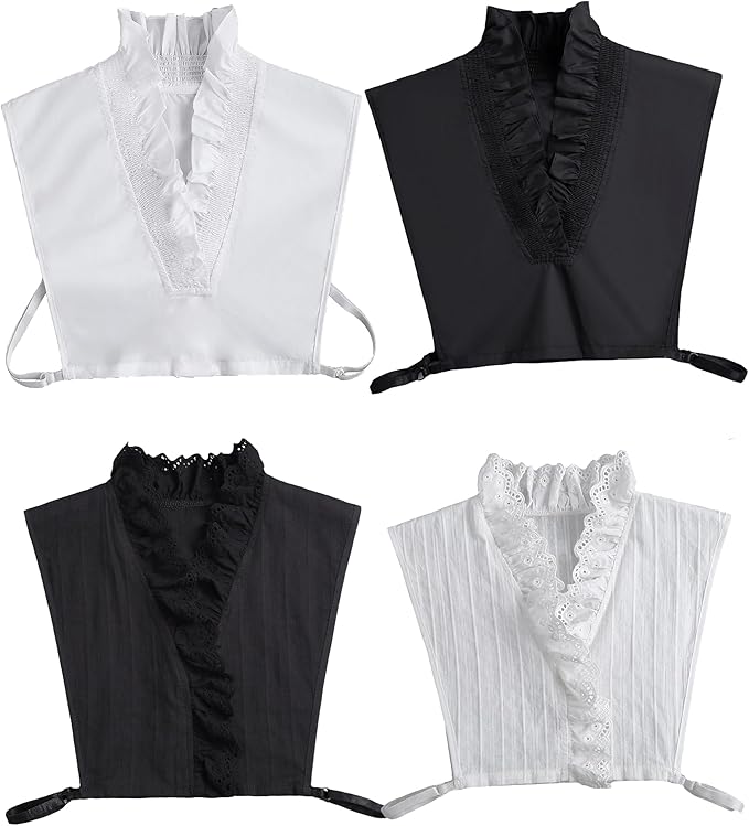 Victoria Cotton Shirts Elegant Ruffle Collar V Neck Dickey Mock Turtleneck Faux Collars for Women Girls