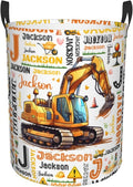 Personalized Excavator Laundry Basket For Baby Kids Boys Girls Adult Custom Hamper Basket With Name For Bathroom Bedrooms Collapsible Baby Laundry Basket, Dirty Clothes Hamper With Handles