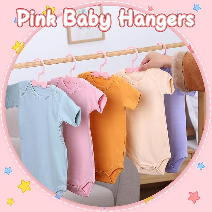 50 Pack Pink Baby Hangers Plastic Baby Nursery Closet Hangers Non-Slip Ultra-Thin Child Infant Coat Hanger for Newborn Toddler Clothes