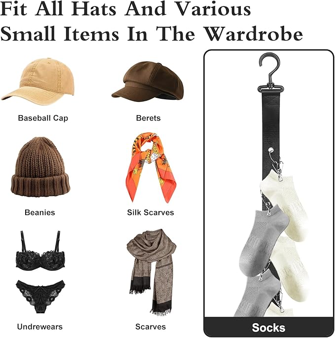 Hat Organizer for Baseball Caps,2 Pack Caps Wall Organizer, Door Hat Racks with 8 Stainless Steel Clips, Hat Hangers for Ball Caps and Accessories for Men and Women, Black