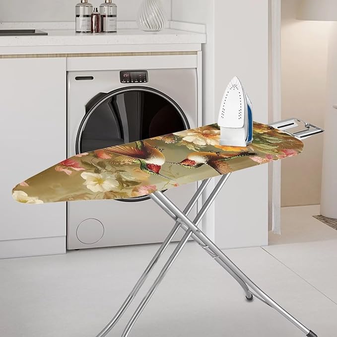 Hummingbird Flower Cover for Ironing Board 15x54 Inch Standard Size Iron Board Cover with Elastic Edge Universal Fit, Hook and Loop Design