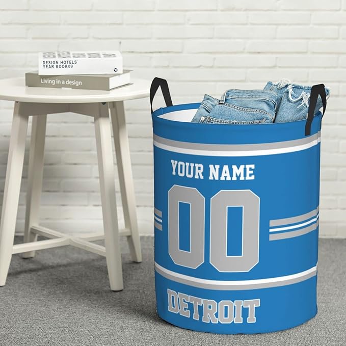 Custom Detroit Laundry Hamper Personalized Laundry Basket Customized Name And Number Collapsible Storage Basket for Bedroom Bathroom Living Room Gifts