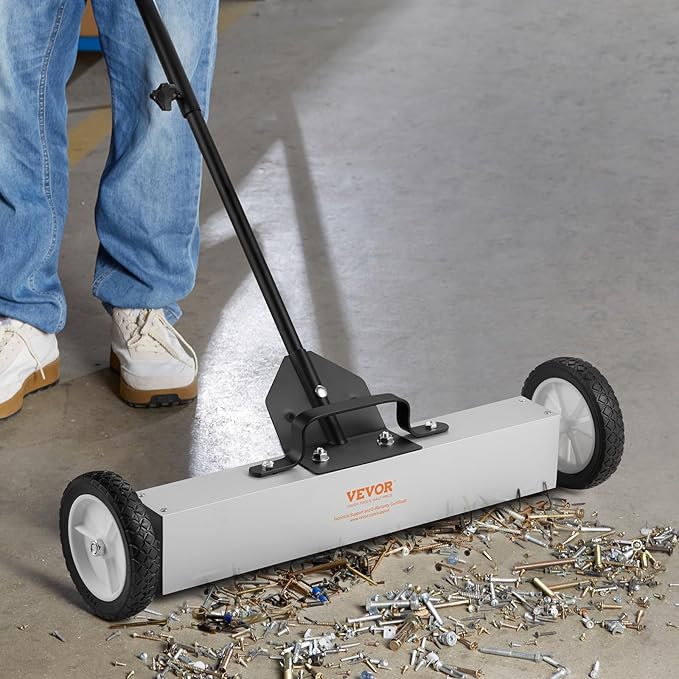 VEVOR 50Lbs Rolling Magnetic Sweeper with Wheels, 24-inch Large Magnet Pickup Lawn Sweeper with Telescoping Handle, Push-Type Magnetic Pick Up Sweeper, Easy Cleanup of Workshop Yard Garage