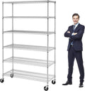 6-Tier Heavy Duty Wire Shelving Unit with Wheels or Leveling Feet, 6000 LBS Total Capacity, Adjustable Metal Storage Rack for Garage, Pantry, Kitchen, Basement, 48" W x 18" D x 76" H, Chrome