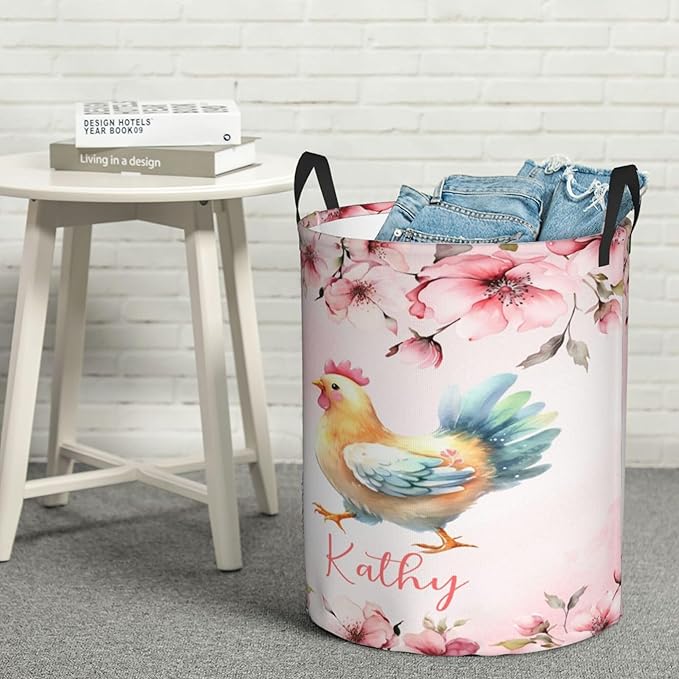 Personalized Chicken Laundry Basket For Baby Kids Boys Girls Adult Custom Hamper Basket With Name For Bathroom Bedrooms Collapsible Baby Dirty Clothes Hamper With Handles