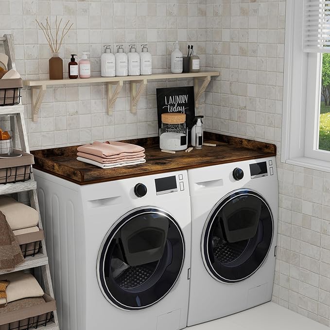 Washer Dryer Countertop, 54" Width * 27.4” Depth Washer and Dryer Covers for The Top for Laundry Room Organization, Washer and Dryer Countertop Shelves, Brown
