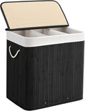 150L Laundry Hamper with lid, 3-Section Clothes Laundry Basket with Handles, Large Collapsible Bamboo Baskets for Bedroom, Bathroom, Dorm, Ink Black