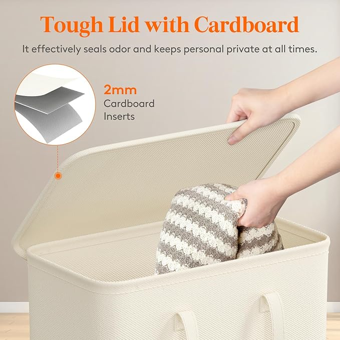 Lifewit 50L Slim Small Laundry Hamper, Laundry Basket with Lid, Dirty Collapsible Clothes Storage with Easy Carry Extended Handles, Tall Hampers for Bedroom Laundry Room, White, 1 Pack