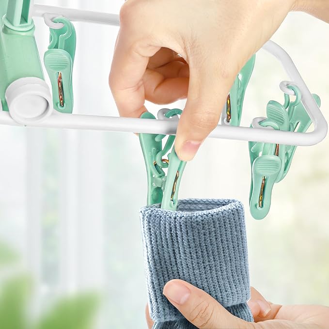 Suwimut 6 Pack Clothes Drying Rack, Small Folding Portable Underwear Hangers with 12 Clips, Plastic Laundry Clip and Drip Drying Hanger with 360° Rotatable Hook for Socks Towels Bras Clothes Gloves