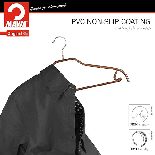 MAWA by Reston Lloyd Silhouette Series Non-Slip Space Saving Clothes Hanger with Bar & Hook for Pants and Skirts, Style 41/FRS, Set of 12, Copper