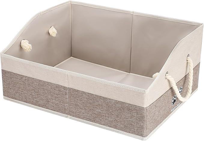 Large Dog Toy Basket With Handle, Foldable Dog Toy Box for Living Room Area, 20" Basket for Dog's Toys, Clothes, Organizers and Storage with Hard Board, Anti-slip for Pet Toys (Brown, Medium)