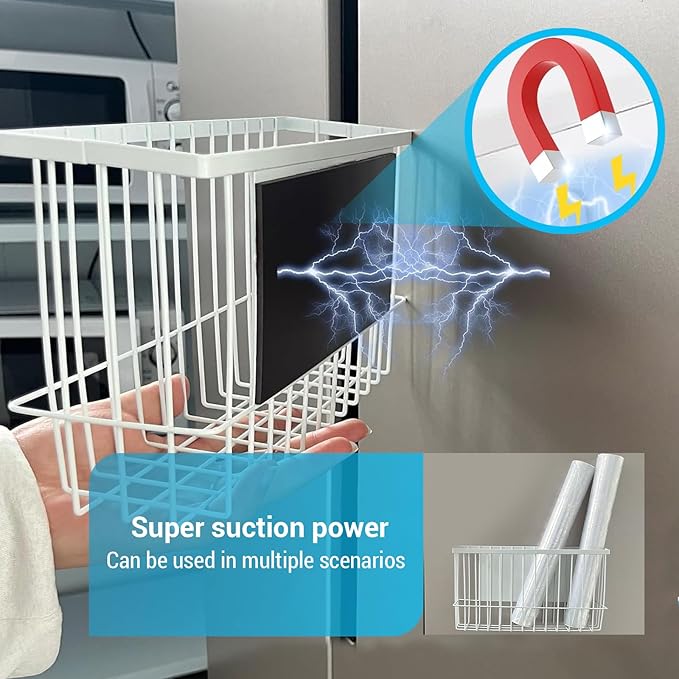 Magnetic Dryer Ball Holder wiht Hanger Organizer, Dryer Balls Storage Wire Basket Container Rack Magnetic Lint Bin and Dryer Ball Holder for Space Saving Hanger Holder for Your Laundry Room