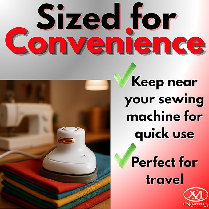 Martelli Triangle Mini Ceramic Soleplate Steaming Iron for Quilters and Sewing Enthusiasts, Portable Travel Size Mini Iron - Ergonomic Sewing Supplies