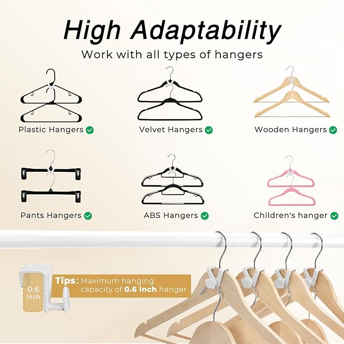 HOUSE DAY Space Saving Hanger Hooks 60 Pack, White Clothes Hanger Connector Hooks, Heavy Duty Hangers Hook Space Saver, Sturdy Hanger Connector Hook, Premium Cascading Hangers for Closet