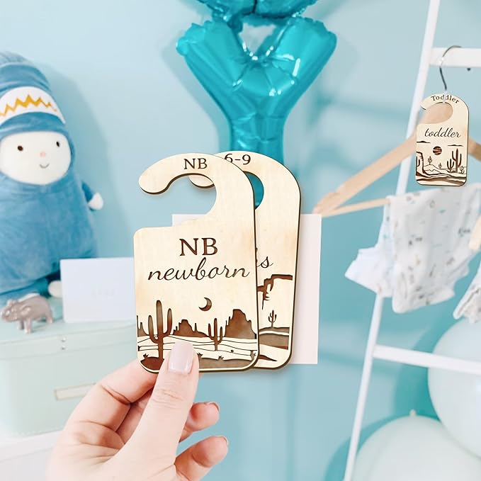 CRASPIRE 10Pcs Desert Wood Baby Wardrobe Dividers Nursery Decor from Newborn to 36 Month Closet Organizers Camel Pattern Hanger Seperaters Baby Nursery Wardrobe Hangers Divider for Newborn Shower