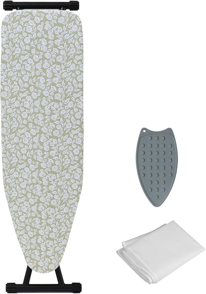 Ironing Board Adjustable Height Folding Ironing Board with Iron Pad, Heat-Resistant Cover, Thick Steel Tube Compact Iron Board (Flower)